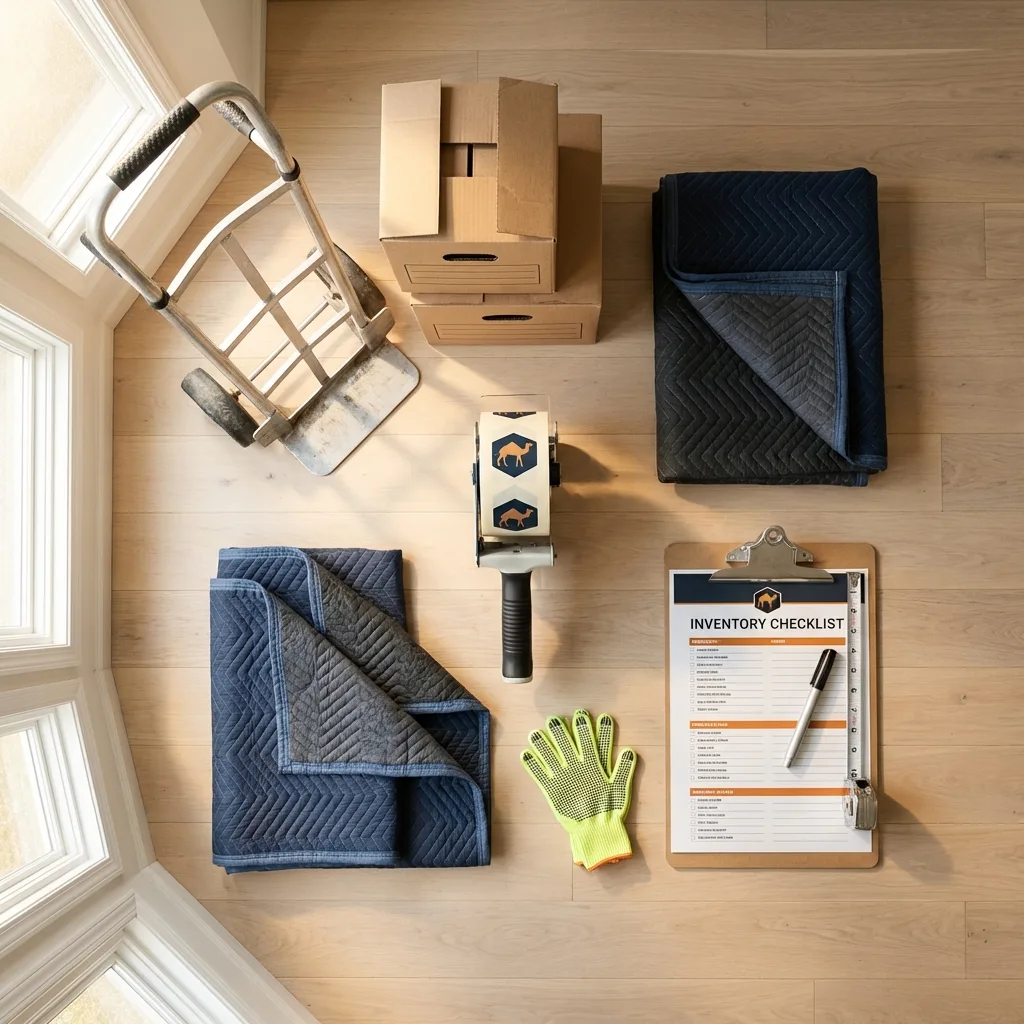 Professional moving supplies and packing materials layout for Rogers residential relocations
